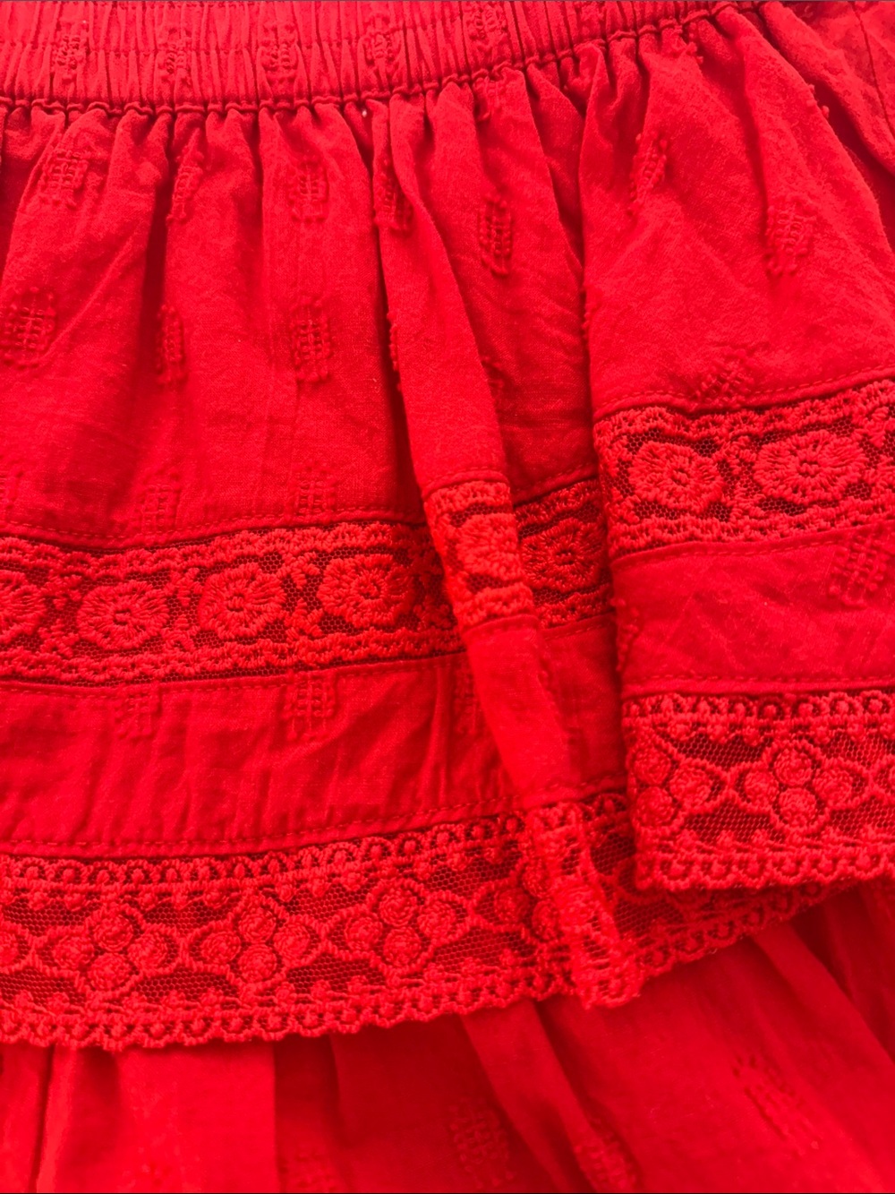 Red Tiered Lace Mini Skirt - Picture 3 of 5